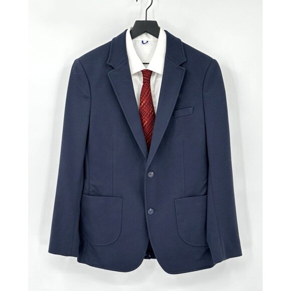 01.ALGO jacket blazer sport coat knit stretch two button unlined navy blue M - Picture 2 of 10